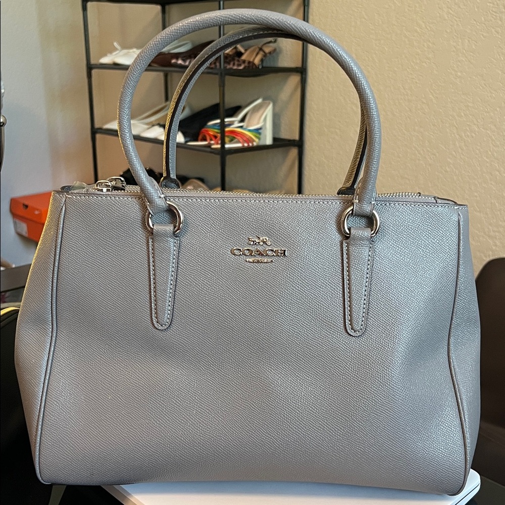 Coach light gray top handle tote